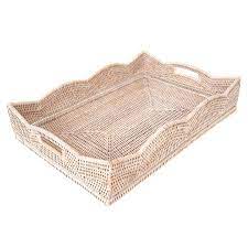 Carry drinks, snacks, plates and more with the better homes & gardens alameda resin rattan rectangular serving tray with handles. Artifacts Rattan Scallop Collection Rectangular Tray In White Wash 22 Chairish