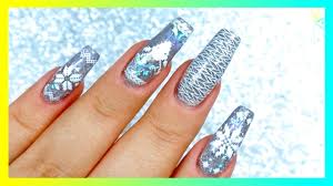 Cute Acrylic Winter Nails With Stamping Nail Art Youtube Awesome matte fake nail set, white false nails, glitter acrylic nails, gold nail wraps, press on nails nail art designs winter nail designs nail polish designs nail polish colors nails design blue gold nails awesome nail designs: