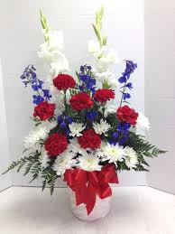 Patriotic Flowers Designed By Roadrunner Florist Phoenix Az Flower Arrangements Flower Decorations Flower Pots