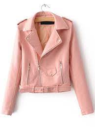 Pink Faux Leather Belted Moto Jacket With Zipper Leather Jacket Women Fashion Leather Jackets Women Faux Leather Jacket Women