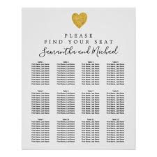 Gold Foil Heart 12 Table Wedding Seating Chart Zazzle Com
