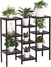 Amazon Com Songmics Bamboo Customizable Plant Stand Flower Pots Holder Display Utility Shelf Bathroom Stor Plant Stands Outdoor Flower Pot Holder Plant Stand
