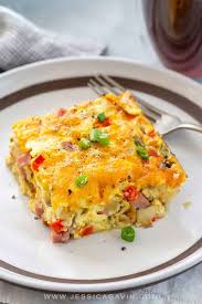 I used bacon in my version, but you can use sausage, ham, or leave out the meat entirely for a vegetarian meal. Breakfast Casserole Recipe Jessica Gavin
