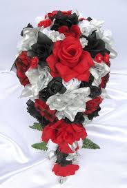 Black And Silver Wedding Bouquet 21pc Bridal Bouquet Wedding Flower Red Black Silver Red Wedding Flowers Flower Bouquet Wedding Simple Wedding Flowers