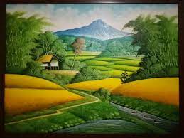 Jual lukisan panen padi di sawah super indah. Lukisan Pemandangan Sawah Dan Padi Menguning Shopee Indonesia