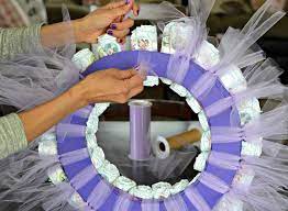 Diy Diaper Wreath Tutorial Baby Shower Wreath Baby Shower Crafts Diaper Wreath Tutorial