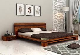 Buy Melisandre Low Floor Double Bed Queen Size Honey Finish Online In India Wooden King Size Bed Bed Without Storage Wood Bed Design