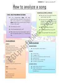 How To Analyze A Song Esl Worksheet By French Lien