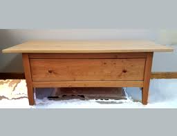 Cherry shaker style coffee table with 2 dovetailed drawers and large shelf handmade in vermont. Cherrystone Furniture Shaker Coffee Table With Large Drawer