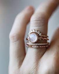 Moonstone And Diamond Ring Stack Gemstone Wedding Rings Custom Engagement Ring Handmade Engagement Rings