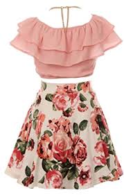 Crop Top Birthday Outfits For 15 Year Olds Cold Shoulder Crop Top Ruffle Layered Top Flower Girl Skirt Sets For Girl In 2020 Kids Fashion Dress Summer Outfits Kids Girls Fashion Clothes