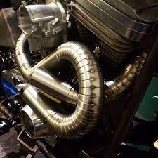 I made this custom exhaust with muffler for my homemade moto bike with briggs and stratton 35 classic on it. Custom Exhausts Bobber Bikes Bike Engine Bobber Motorcycle