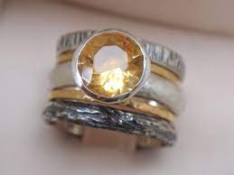 Citrine Ring Engagement Ring Set Of 5 Natural November Etsy Citrine Ring Engagement Engagement Rings Wedding Bands Set Handmade Engagement Rings