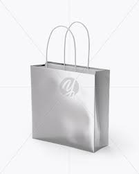 Square Metallic Paper Bag Mockup Half Side View In Bag Sack Mockups On Yellow Images Object Mockups Bag Mockup Metallic Paper Paper Bag
