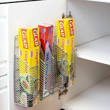 Rubbermaid cabinet door mounted wrap & bag organizer storage rack (fg2310rdwht). Kitchen Wrap Organizer Target