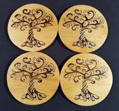 Handmade Wooden Coasters With A Beautiful Tree Of Life Design Burned Into Them Set Of 4 Tree Tree Wood Burning Patterns Wooden Coasters Wood Burning Tips