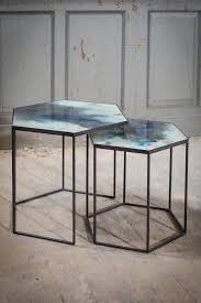 A Beautiful Set Of Two Side Tables With Black Legs In A Hexagonal Shape The Glass Tops Look Stunning Finished In A Min Side Table Hexagonal Table Coffee Table