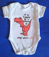 Dinosaur Baby Grow Body Suit Retro Baby Clothes Funny T Rex Clap Your Hands Https Presentbaby Funny Baby Clothes Baby Boy Clothes Funny Baby Boy Outfits