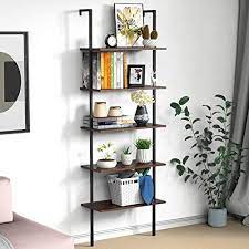 Minimalism scales to the max in clean, pristine white. Ladder Shelf Bookshelf 5 Tier Wall Mounted Industrial Ladder Bookcase Wood Look Plant Flower Storage Stand Organizer Utility Storage Rack For Living Room Kitchen Office Buy Online In Qatar At Qatar Desertcart Com Productid