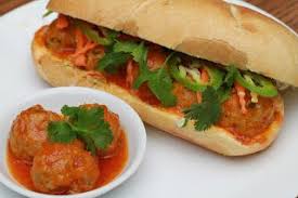 Steamed Pork Meatballs In Tomato Sauce Sandwich Banh Mi Xiu Mai Pork Meatballs Meatball Recipes Easy Soul Food