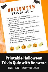 Discover our list of free halloween printables includes coloring pages, carving patterns, masks, favor boxes, mazes, decorations, and more. Printable Halloween Trivia Quiz With Answers Halloween Party Game For Kids Halloween Zoom Party Halloween Facts Halloween Quiz Trivia Quiz