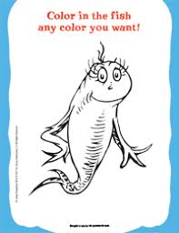 Seuss coloring pages for children. One Fish Two Fish Red Fish Blue Fish Bonus Activities Earlymoments