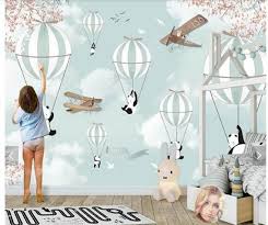 cartoon hot air balloon wallpaper lovely pandas airplanes and flying birds wall murals baby s roo kids room wallpaper kids room wall decor nursery wallpaper cartoon hot air balloon wallpaper