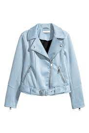 Bikerjacke Hellblau Damen H M De Suede Biker Jacket Blue Leather Jacket Faux Suede Biker Jacket