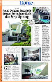 Asli House. Fasad Origami Futuristis dengan Permainan Garis dan Strip  Lighting. Radar Surabaya. 14 April 2024. Hal.13 - Library