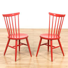 Pair Of Red Painted Spindle Back Dining Chairs Loveseat Vintage Furniture Los Angeles Red Chair Chair Dining Chairs