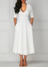 High Waist Half Sleeve V Neck White Dress Rotita Com Usd 32 64 Half Sleeve Dresses Shop Casual Dresses Dresses