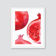Pomegranate Print Fruit Wall Decor Contemporary Kitchen Wall Etsy Damask Wall Art Pomegranate Print Kitchen Wall Art
