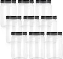 Fasmov 9 Pack 32 Oz Plastic Jars with Black Lids, Wide Mouth Clear Empty  Plastic Storage Containers for Crafts, Dry Food, Peanut Butter, Honey and  Jam ...