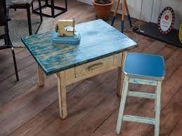 table bois table vintage table bois patinee vintage coffee table wood table upcycled table 50 s table blue table tables patinees table basse tiroir bois