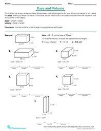 base and volume worksheet education com
