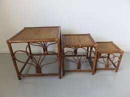 3 large tables gigognes in bamboo rattan made french 1960 1970 60 s 70 s mid century french vintage rattan bamboo nested tables table de salon tables gigognes bout de canape