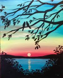 Easy Bird Paintings On Canvas For Beginners Recent Paintings Sunset Paintingssunset Painting Easybird Canvas Silhouette Painting Beginner Painting Easy Canvas Painting