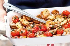 Katie Quinn Davies Proves That Fresh Herbs And Gorgeous Caramelised Cherry Tomatoes Are The Perfect Vegetarian Side Dishes Roasted Onions Potato Tomato Recipe