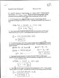 Specific heat capacity, c can be calculated from the amount of heat supplied, q to a mass, m of a substance with the increase in temperature, θ. Specific Heat Wksht Key Pdf
