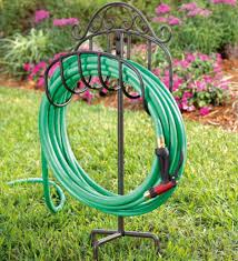 Wrought Iron Hose Holder With Ground Stake Gunmetal Plowhearth
