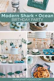 2nd Birthday Birthday Theme Ideas For Baby Boy Modern Shark Ocean Party Kara S Party Ideas Shark Themed Birthday Party Modern Birthday Party Ocean Birthday