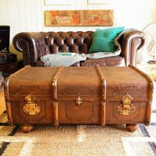 Vintage Steamer Trunk Chest Banded Railway Luggage Suitcase Coffee Table Storage Steamer Trunk Vintage Steamer Trunk Coffee Table Trunk