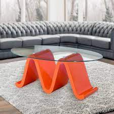 Geometric cubist coffee table designed by orange with large solid 54 diameter oak top with ebony finish. The Wave Elegant Glass Coffee Table Design With High Glossy Designer Orange Base Walmart Com Walmart Com