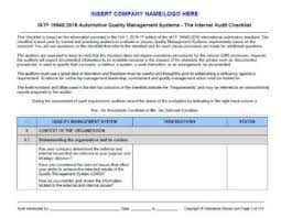 The iatf 16949 technical standard, formerly known as iso/ts 16949 or simply ts 16949, governs several aspects of quality management within the automotive industry. Iatf 16949 2016 Internal Audit Tools Checklist Procedure And Forms