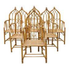 1970s Mcguire Style Rattan Bamboo Gothic Cathedral Chairs All Arm Chairs Set Of 2 Chair Rattan Dining Chairs Chair Set