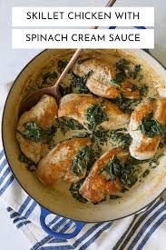 Skillet Chicken With Spinach Cream Sauce Recipe In 2020 Spinach Cream Sauce Skillet Chicken Spinach Stuffed Chicken