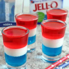 Red White And Blue Layered Jello Shots Recipe Yummly Recipe Jello Shot Recipes Blue Jello Shots Blue Jello