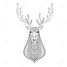 A lovely deer walks on a snowy hill with evergreens in the background and a cheery winter greeting. Deer Head Stylized For Adult Coloring Book Page Vector Illustration Royalty Free Cliparts Vectors And Stock Illustration Image 100204032