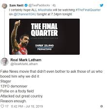 Afl legend adam goodes has knocked back one of the football code's most prestigious accolades the afl failed adam goodes, and he is absolutely right to turn them down,' one fan commented. Waleed Aly Weighs In On Adam Goodes Documentary As Social Media Goes Into Meltdown From Afl Fans Daily Mail Online