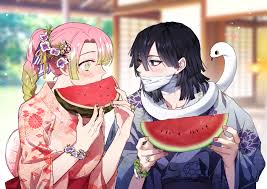 This boy is going to be worrying that you'll cut yourself, all the time, it's his protective instinct kicking in. Kanroji Mitsuri And Iguro Obanai Kimetsu No Yaiba Drawn By Gwio Danbooru